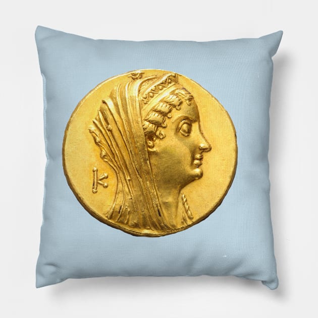 Arsinoe II Gold Coin Greek Egyptian Queen Pillow by WillowNox7