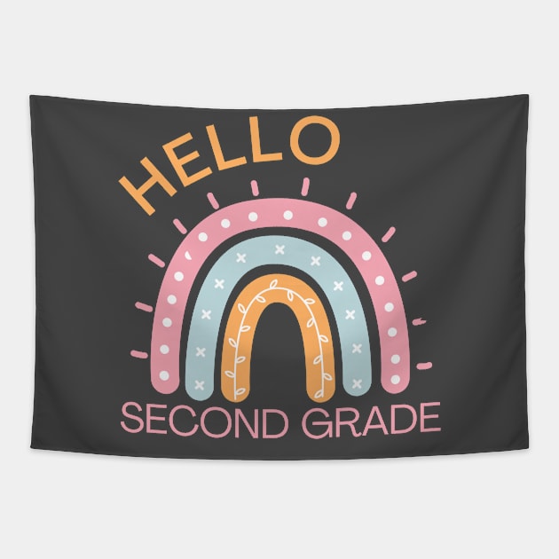 Hello Second Grade Boho Rainbow Back to School Tapestry by MalibuSun