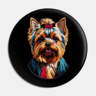 Yorkie with Bow Embroidered Patch Pin