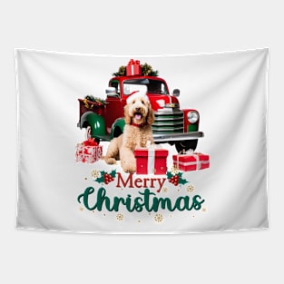 Goldendoodle Merry Christmas Truck Tapestry