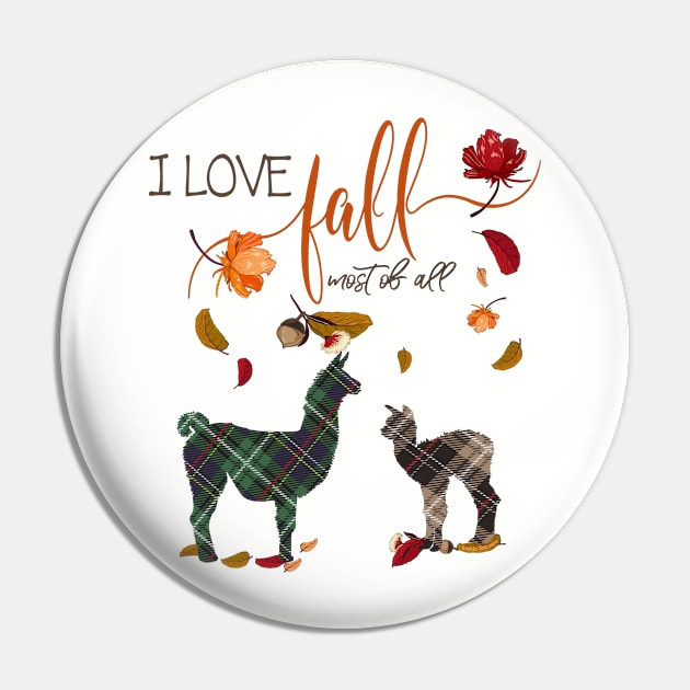 Llama Lovers - I Love Fall Most of All Pin by IconicTee