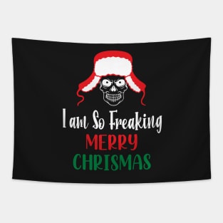 I Am So Freaking Merry Christmas Skull - Funny Santa Clause Skull Tapestry