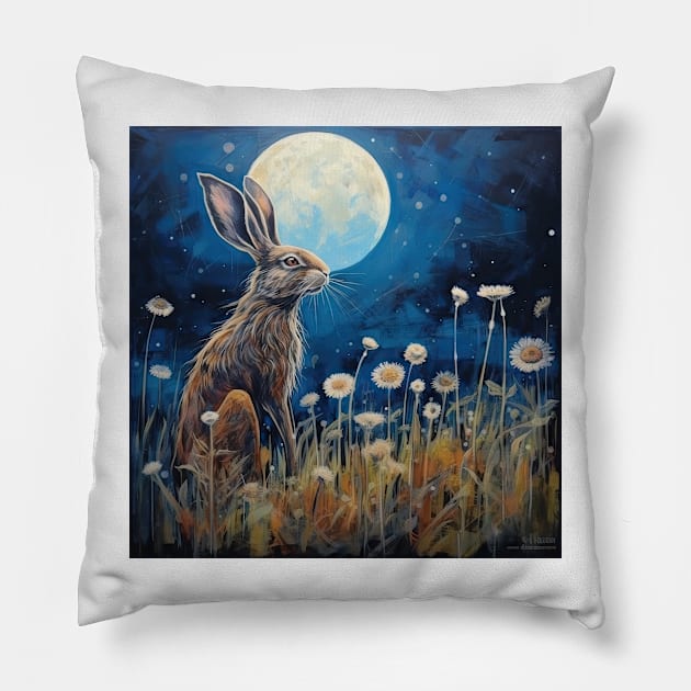 Moonlit Reverie: The Hare's Serenity 01 Pillow by thewandswant