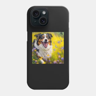 Wildflowers and Australian Shepherd Impressionist Art Print Phone Case