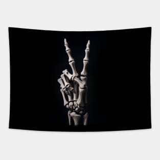 Skeleton human peace sign Tapestry