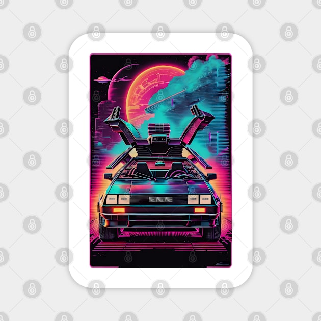 Delorean Synthwave Style Art Magnet by DeathAnarchy
