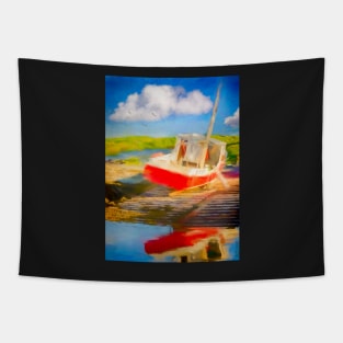 Red Fishing Boat Tapestry