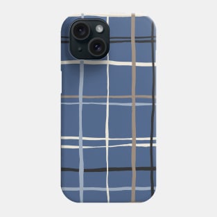 Timeless Tattersall Grid whith brown, beige and black stripes over dark blue Phone Case