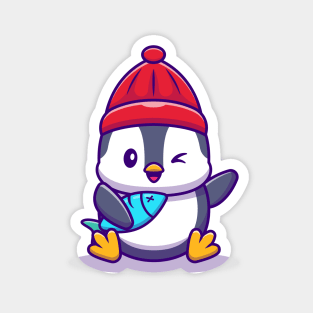 Cute Penguin With Fish Magnet