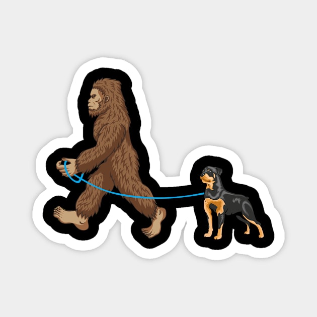 Bigfoot Dog Walk Rottweiler - Sasquatch Dog Lovers Magnet by SkivingtonAllanss