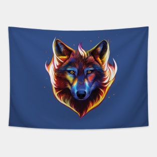 Flaming wolf pattern. Bold Striking Image on a black or blue background Tapestry