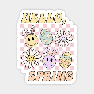 Hello Spring Cute Easter Bunny Design Magnet