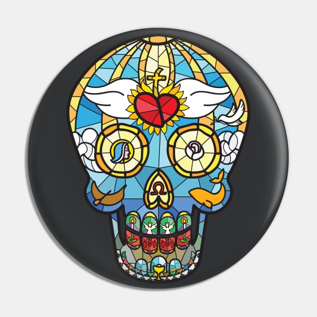 Mexican Calavera Skull in Stained Glass Theme Pin by EyeseeMS