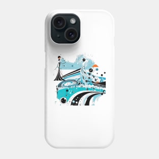 Whimsical Water Drops: A Modern Abstract Black and White Drawing Illustration of a Sky-Blue and Aquamarine Person Phone Case