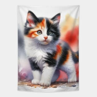 Bicolor Cat Watercolor Kitten - Cute Kitties Tapestry