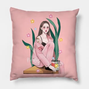 Girl with plants Pillow