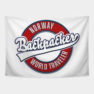 Norway backpacker world traveler logo. Tapestry