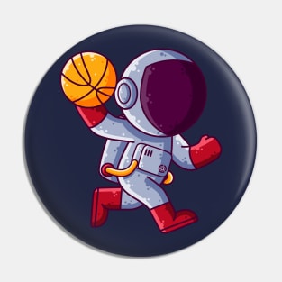 Cute Astronaut Playing Basketball Cartoon Pin