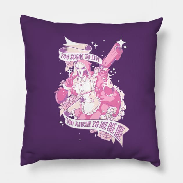 Overwatch Reaper - Too sugoi to live, Too kawaii to die die die design Pillow by Mimitrix