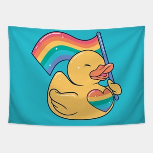 Cute LGBT Rainbow Rubber Ducky Tapestry