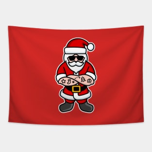 Cool Hipster Santa Claus tattoo Christmas Tapestry