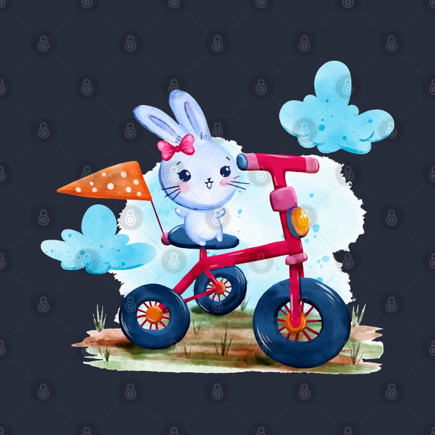 Bunny Tricycle Watercolor by Mako Design 