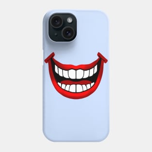 Funny Silly Fun Red Lips Smile with White Teeth on Pastel Blue Background Phone Case