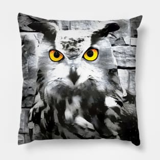 Owl Black and White Spray Paint Wall Pillow