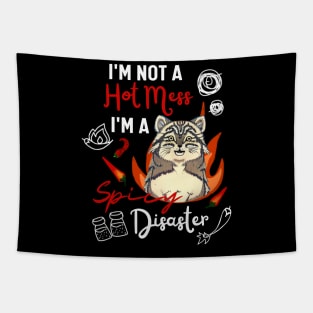 HIlarious Cat Joke of Pallas Cat is a Hot Mess Funny Cat Mom Tapestry