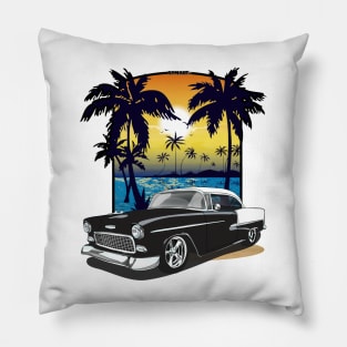 1955 Black Chevy Bel Air Beach Print Pillow