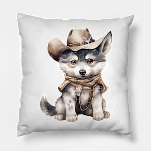 Gray Wolf Wearing a Cowboy Hat Pillow