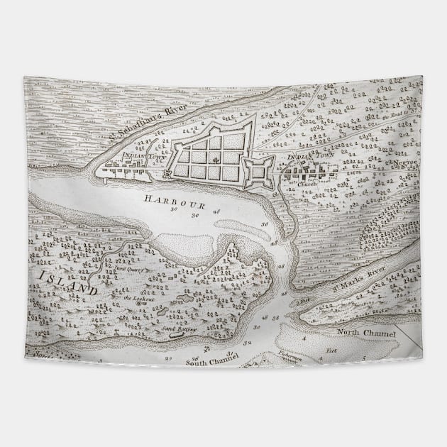 Vintage Map of St. Augustine Florida (1763) Tapestry by Bravuramedia