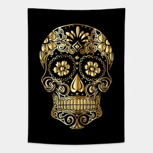 Golden Skull with Flower Eyes Tapestry