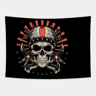 Rebellious Spirit Skull Ink - Defiant Tattoo Design Tapestry