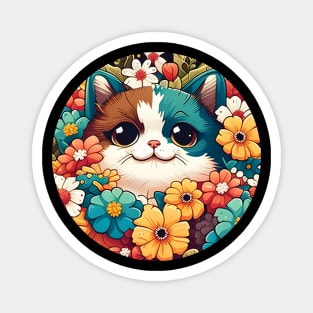 Beautiful Cat Flower Lover - Colorful Cat Kitten Magnet