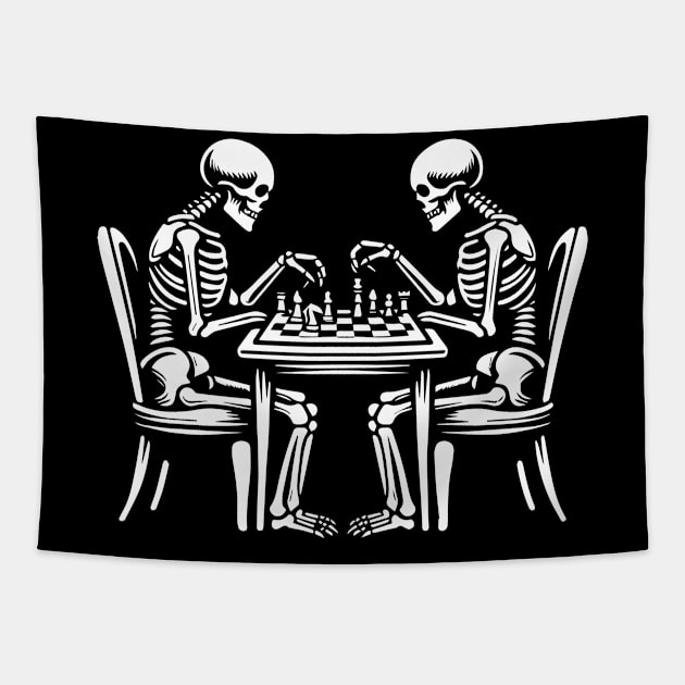 skeletons play chess Tapestry by lkn