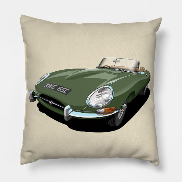 Jaguar e-type roadster Pillow by candcretro