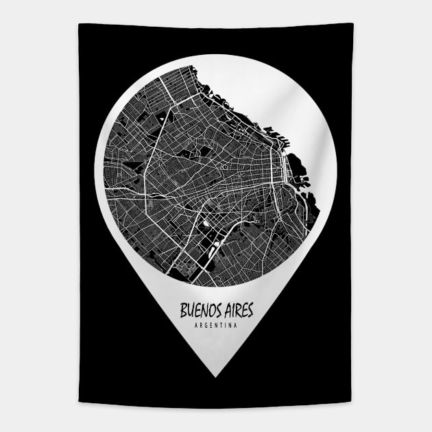 Buenos Aires, Argentina City Map - Travel Pin Tapestry by deMAP Studio