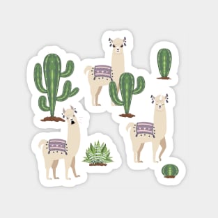 Cute Llama with Cacti Magnet