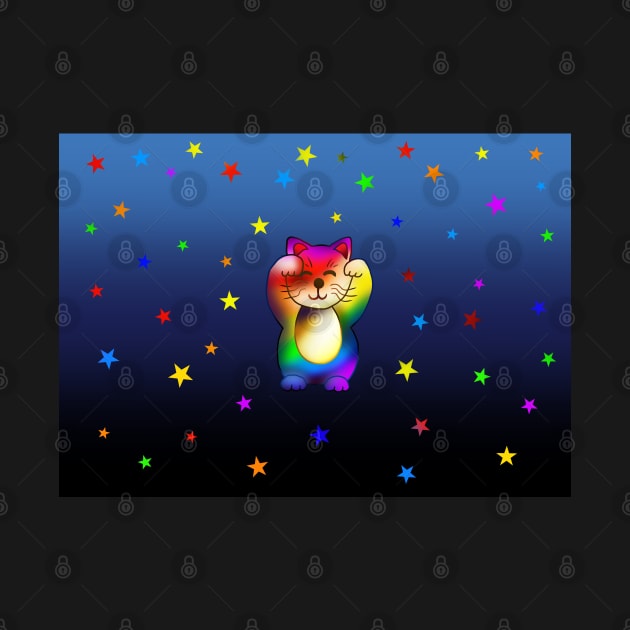 Cute rainbow lucky cat with stars by cuisinecat