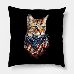 4th of july Cat American US Flag Country 4th Of July Pillow