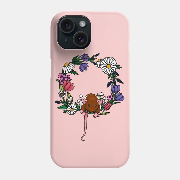 Rat with a spring floral wreath Phone Case by HighFives555