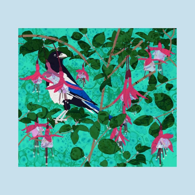 Magpie in the Fuchsia by MarbleCloud