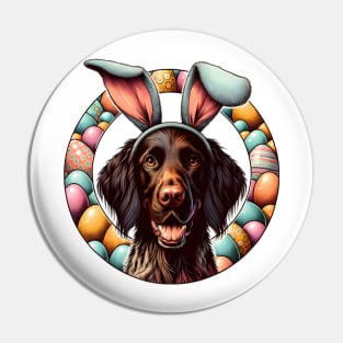 German Longhaired Pointer Enjoys Easter with Bunny Ears Pin