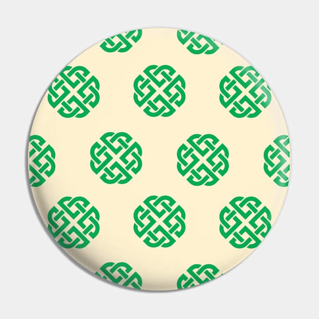 Celtic Endless Knot Creme Background Green Knots Pin by susannefloe