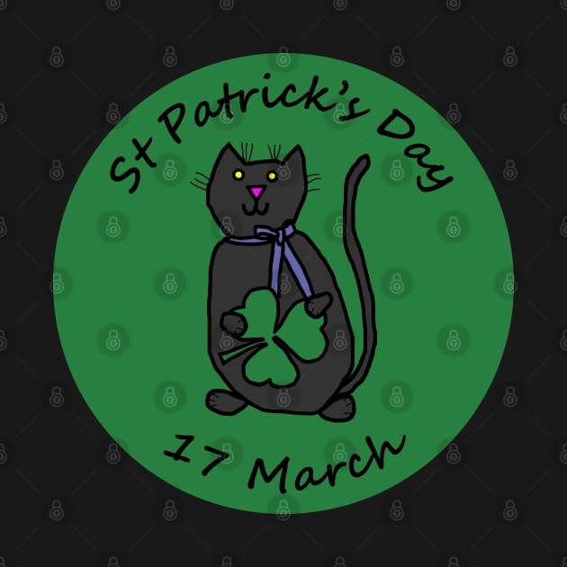 Cat with Ribbon and Shamrock St Patricks Day by ellenhenryart