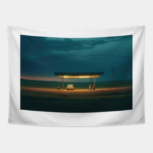 Minimalist bus stop at night – Landscape Photography Tapestry