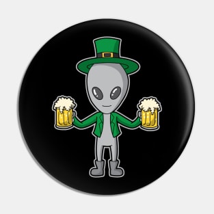 Irish Alien Leprechaun St Patricks Day Beers Pin