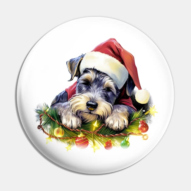 Lazy Miniature Schnauzer Dog at Christmas Pin by Chromatic Fusion Studio