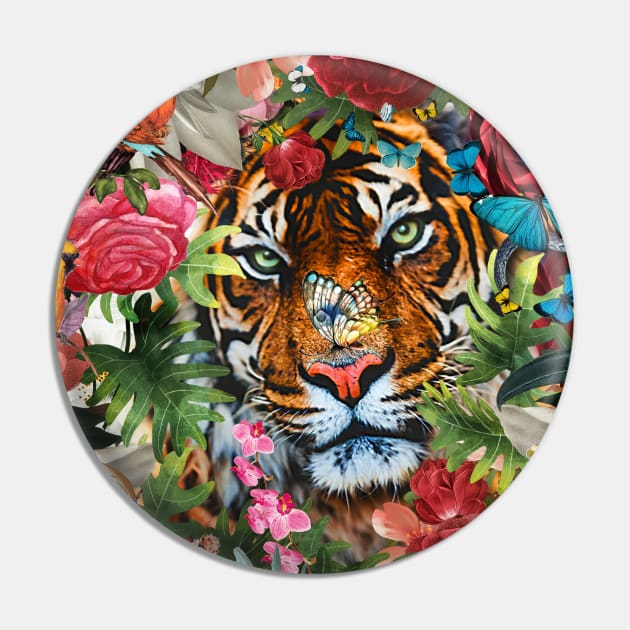 Tiger Tropical Flowers version 3 Pin by Phatpuppy Art